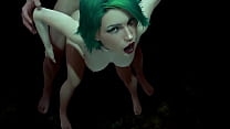 Горячую девушку с зелеными волосами трахают сзади | 3D порно